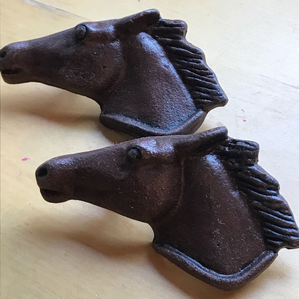 Vintage cast iron horse head drawer pulls